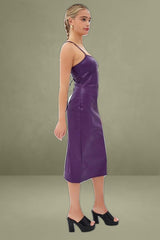 Purple Faux Leather Dress Sleeveless Scoop Neck Midi