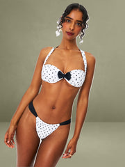 Oliveah Polka Dot Ruched Black Lacing Bikini Bottom