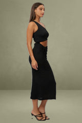 Black One-Shoulder Maxi Bodycon Dress