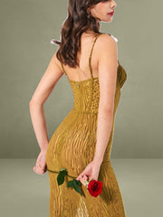 Ulani Gold Burnout Velvet Detail Mesh Maxi Dress