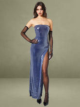 Ramona Navy Sequin Strapless High Slit Maxi Dress