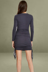 Blue Acid Wash Drawstring Dress