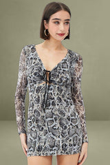 Camel Animal Print Bodycon Dress Long Sleeve Mesh