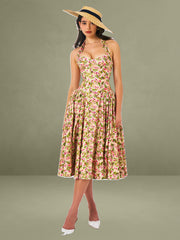 Niya Floral Print Linen Halter Corset Maxi Dress