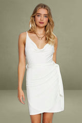 White Mini Dress Cowl Neck