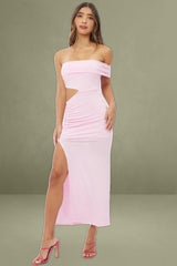 Pink One-Shoulder Maxi Bodycon Dress