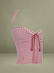 Red Gingham Halter Drop Waist Midi Dress