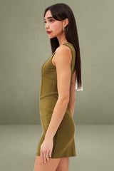 Green Mini Dress Sleeveless Corset Detail Bodycon