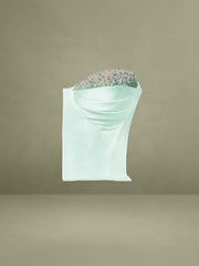 Vanity Mint Satin High Slit Draping Corset Gown With Crystals