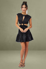 Black Ring Detail Keyhole Dress