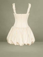 Egg White Satin Bubble Hem Mini Dress