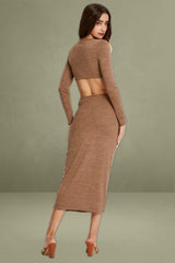 Brown Cut-Out Mid-Length Dress