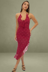 Red Bodycon Ruffled Halter Neck Dress