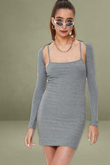 Grey Ribbed Shrug & Mini Dress Co-Ord