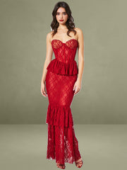 Quennell Burgundy Lace Corset Maxi Dress