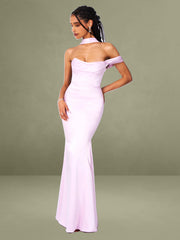 Ivona Mauve Halter Neck Double Duchess Satin Gown