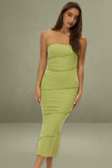Green Strapless Midi Bodycon Dress