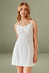 White Lace Trimmed Satin Mini Bustier Dress