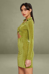 Green Mini Dress Slinky Jersey Cut Out