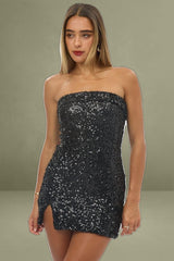 Black Bodycon Dress Sequin Strapless