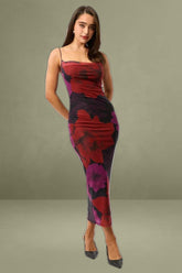 Black Floral Bodycon Dress Cowl Neck Maxi