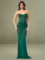 Fatima Green Crystal Sleeveless Corset Mermaid Maxi Dress