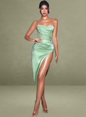Holly Basil Crystallized Corset High Slit Satin Gown