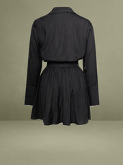 Jamila Black Shirt Mini Dress with Embroidered Waist Detail