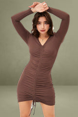 Brown Dress Long Sleeve Mini Collar