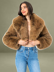 Yadavi Brown Vegan Fur Cropped Jacket