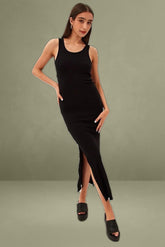 Black Maxi Dress Sleeveless Bodycon Rib