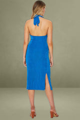 Blue Midi Dress Halter Neck