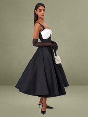 Edda Black Maxi Gown with White Bow
