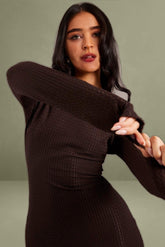 Long Sleeve Brown Textured Dress