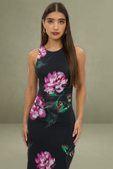 Black Floral Sleeveless Bodycon Dress