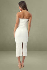 White Textured Midi Bodycon Boob Tube Dress