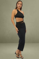 Black Bodycon Dress One Shoulder Textured