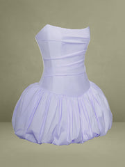 Oletta Blue Corset Strapless Bubble Hem Mini Dress