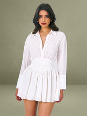 Jamila White Shirt Mini Dress with Embroidered Waist Detail