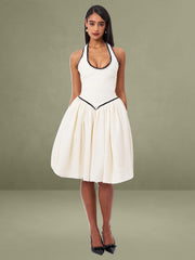 Natalie U Neck Halter Drop Waist Tweed Midi Dress