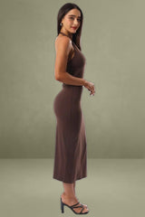 Brown Halter Neck Bodycon Maxi Dress