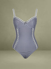 Gigi Black Gingham Lace Strap Backless Swimsuit