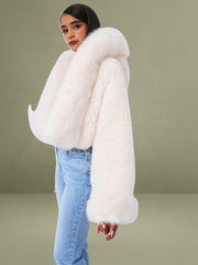 Kali White Cropped Vegan Fur Jacket With Hood