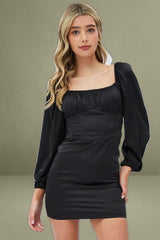 Black Mini Dress Corset Detail Long Sleeve