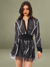 Rachelle Black Embroidered Mesh Mini Shirt Dress