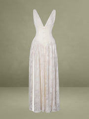 Sabrina Butter Yellow High Slit Jacquard Maxi Dress