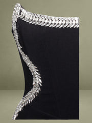 Xoana Black Crystal Embellished High Slit Gown