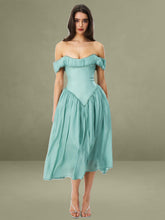 Xavy Teal Green Off Shoulder Corset Midi Dress
