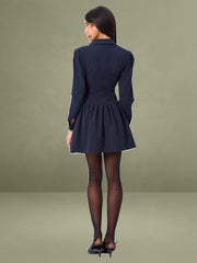 Xabrina Navyblue Pinstripe Long Sleeve Shirt Mini Dress