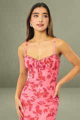 Pink Floral Bodycon Dress Midi